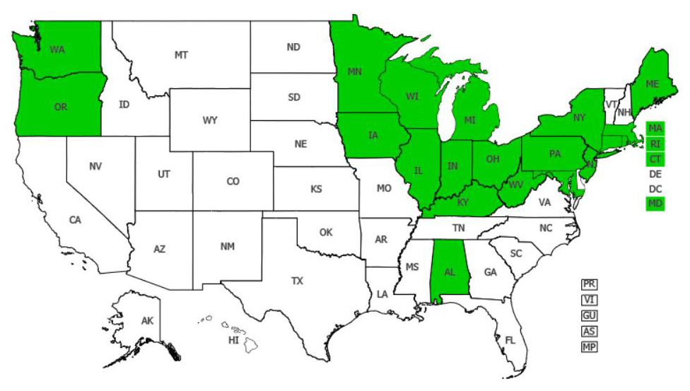 Horse chestnut distribution - United States