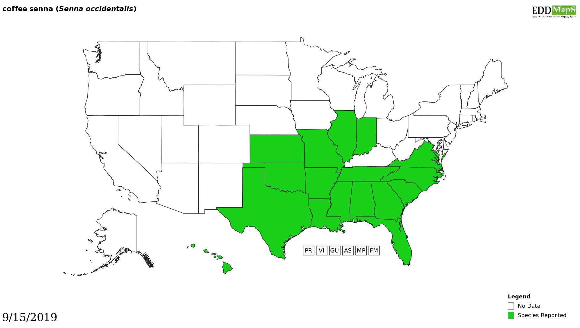 Coffeeweed distribution - United States