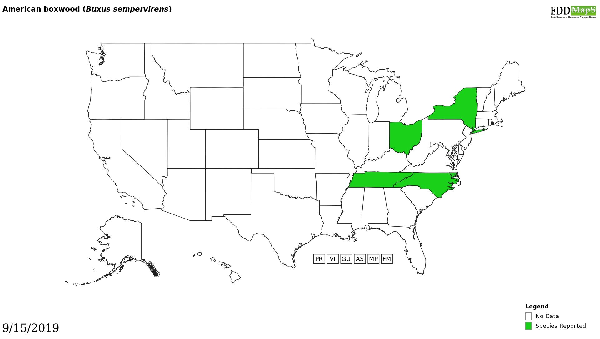 Boxwood distribution - United States